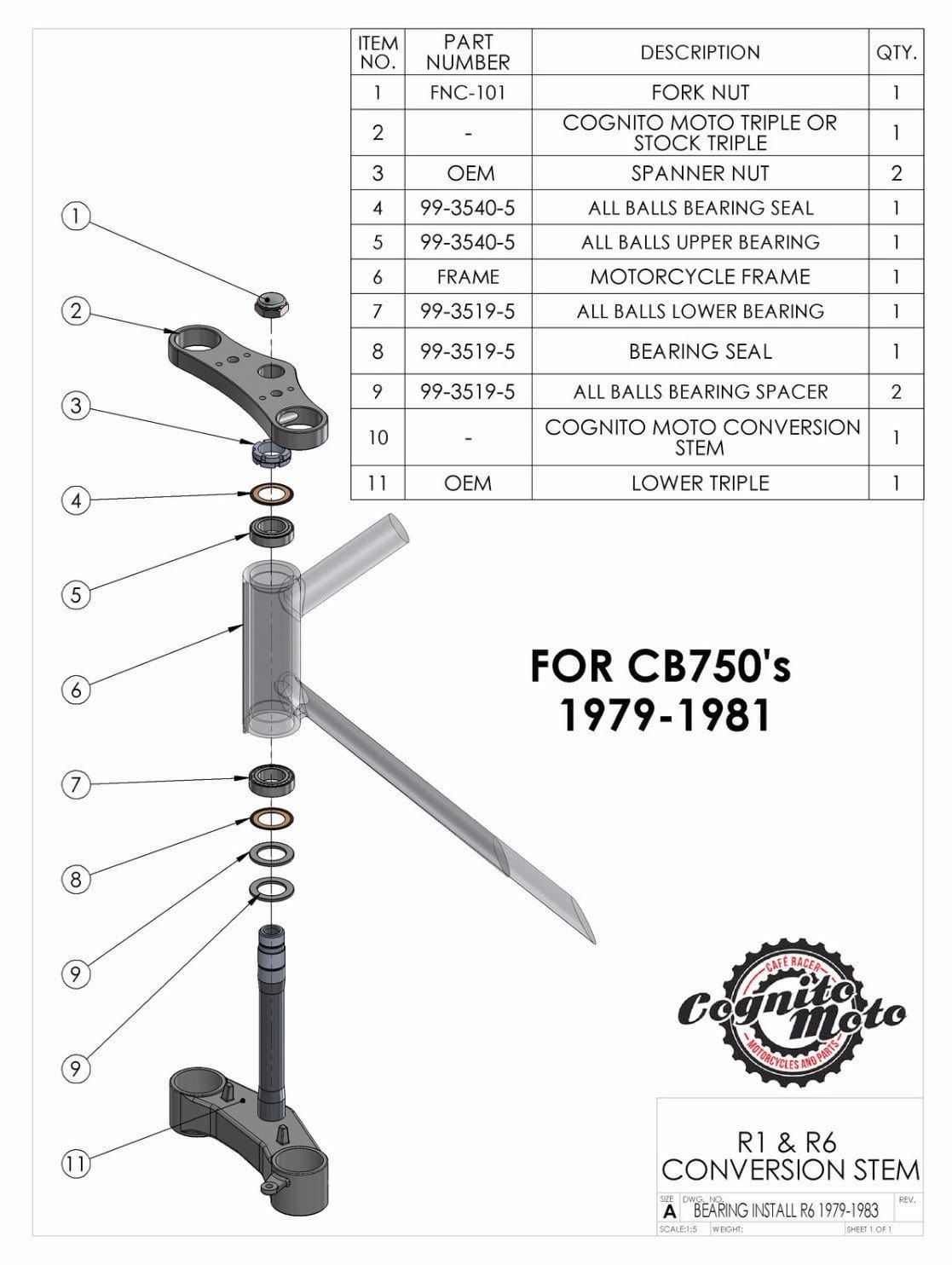 Yamaha R6/R1 Fork on CB750 Frame Conversion Stem
