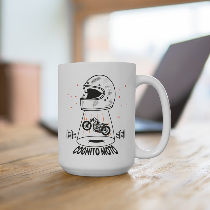 15oz Motorcycle Helmet Mug — 'Cognito Moto' Retro Biker Coffee Cup