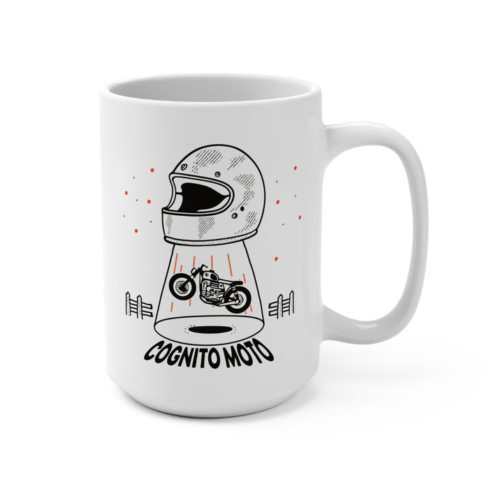 15oz Motorcycle Helmet Mug — 'Cognito Moto' Retro Biker Coffee Cup