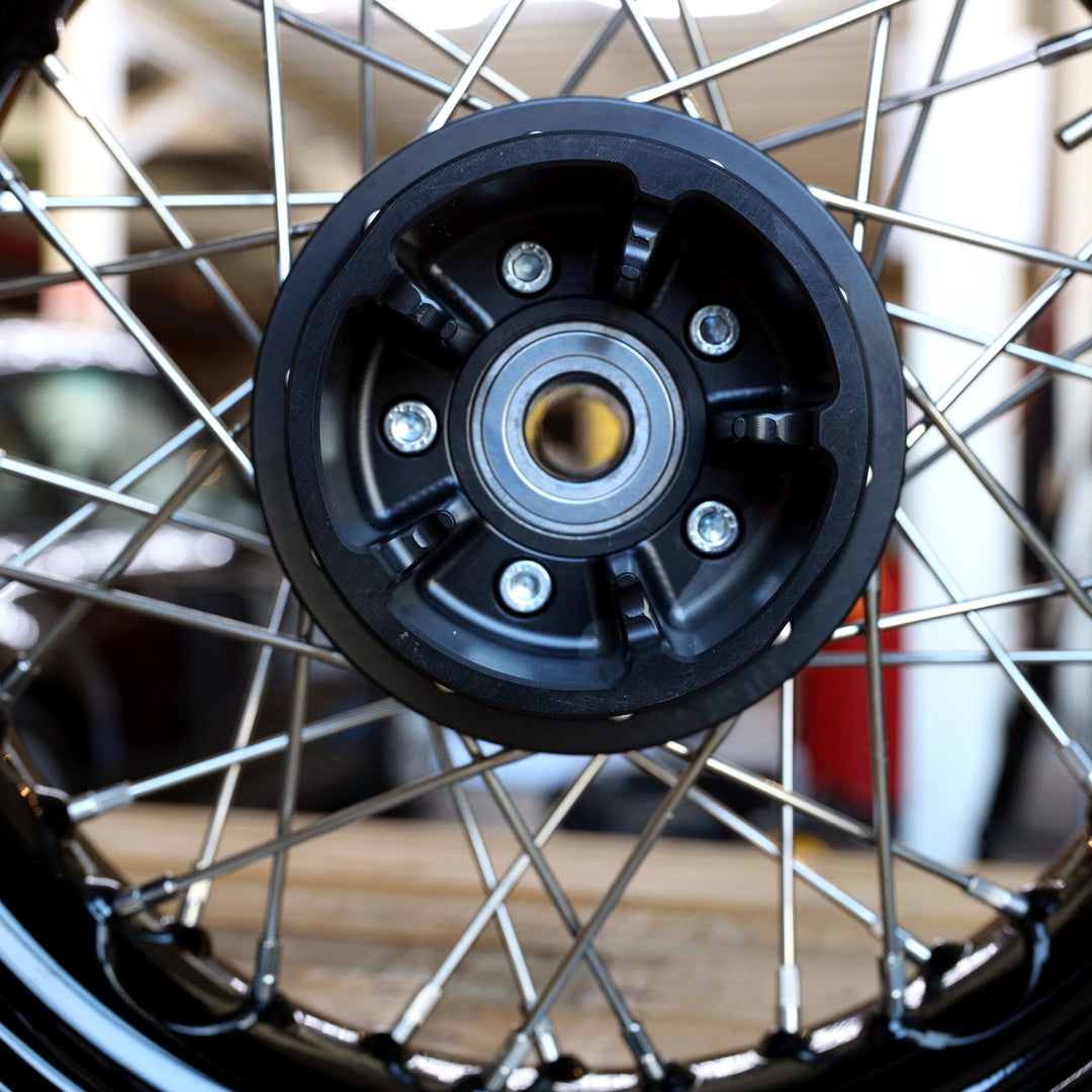 Sportster S rear laced wheel hub close-up