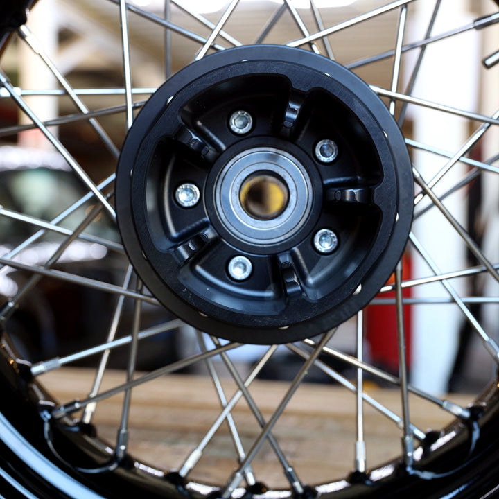 Sportster S rear laced wheel hub close-up