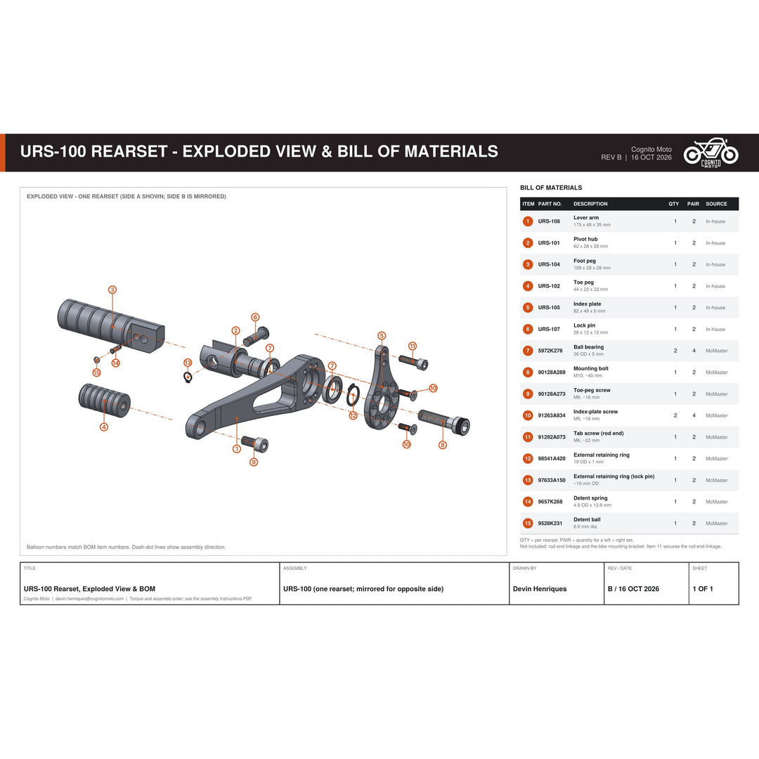 Cognito Moto Aluminum Universal Rearsets - Folding Footpegs