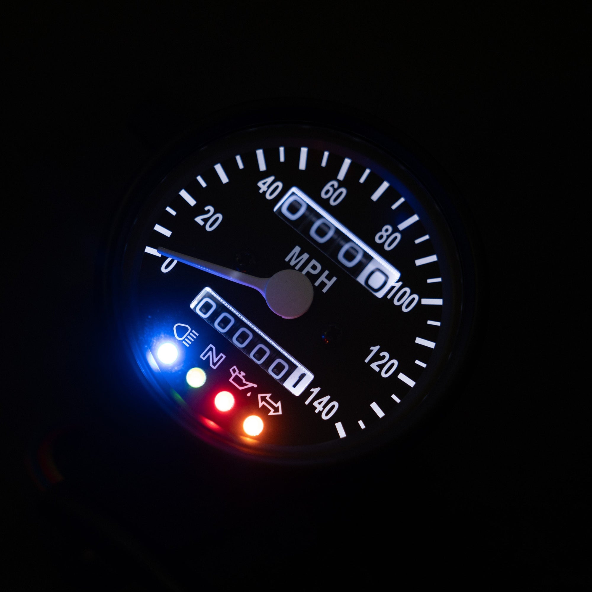Black Mini Speedometer w/ Odometer & LED Indicator Lights MPH (2240:60 Ratio)