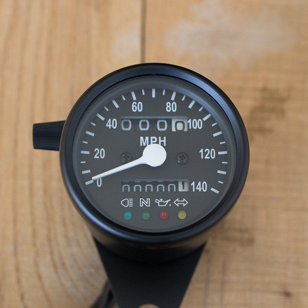 Black Mini Speedometer w/ Odometer & LED Indicator Lights MPH (2240:60 Ratio)