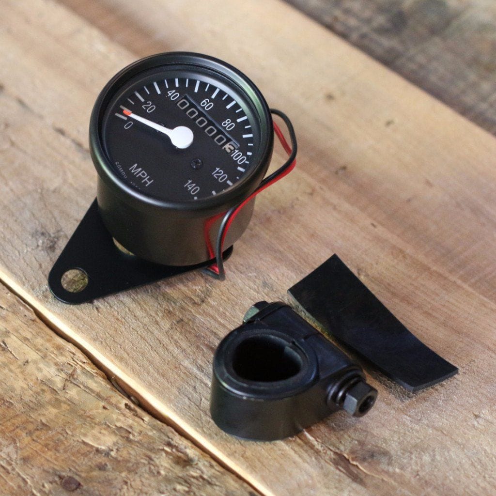 Black Mini Speedometer w/ Odometer & Clamp ( 1000:60 Ratio ) - Cognito Moto