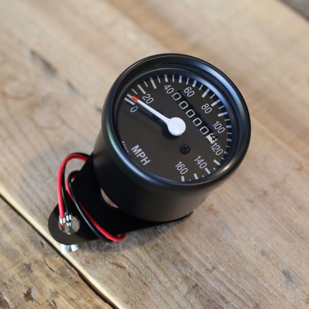 Black Mini Speedometer w/ Odometer with mounting Clamp ( 2240:60 Ratio -  Cognito Moto