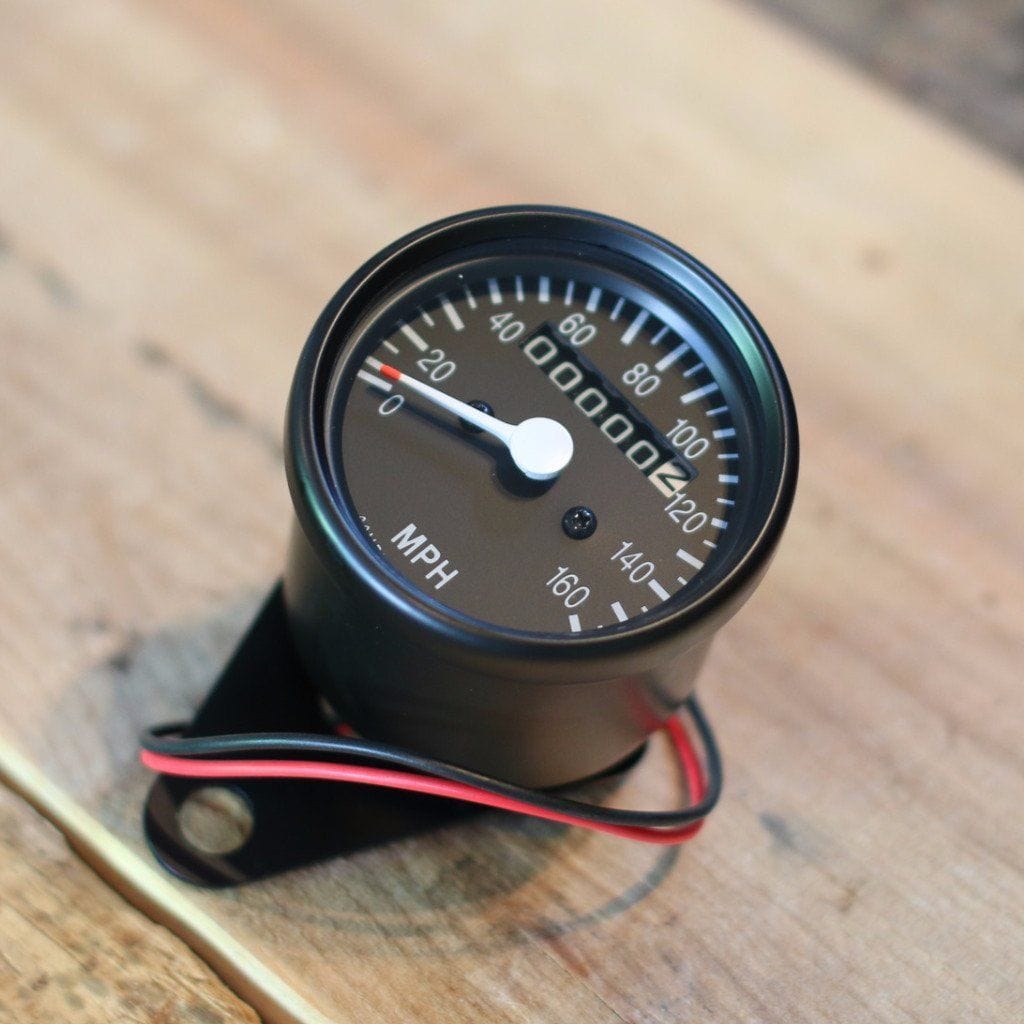 Black Mini Speedometer w/ Odometer with mounting Clamp ( 2240:60 Ratio ) - Cognito Moto